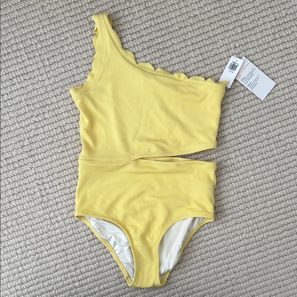 Scallop-Trim One-Shoulder One-Piece Swimsuit for Girls in yellow